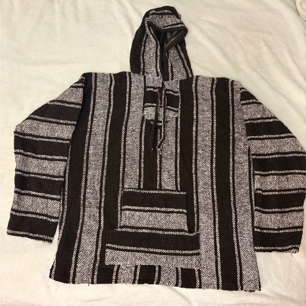 Brown and White Striped Sweater/ Poncho
